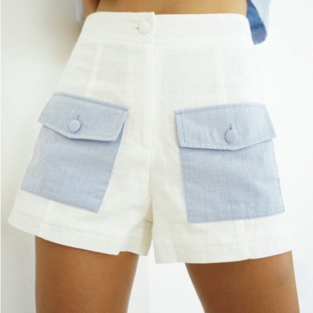 Elegant White and Blue Women's Cargo Shorts